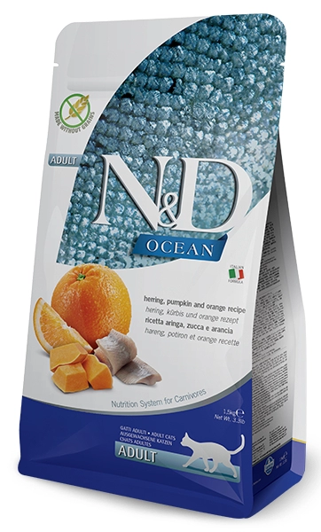 N&D Herring, Pumpkin, Orange Adult – пълноценна храна с тиква за котки над една година, с херинга и портокали