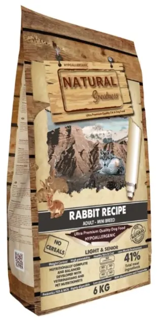 Natural Greatness Rabbit Sensitive Adult Mini Senior and Light - Суха храна за кучета от мини породи със заешко за израснали, възрастни и склонни към напълняване