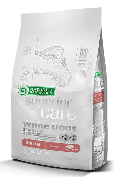 Nature's Protection White Dogs Grain Free with Salmon Starter All Breeds - храна за подрастващи кучета с бяла козина от всички породи със сьомга