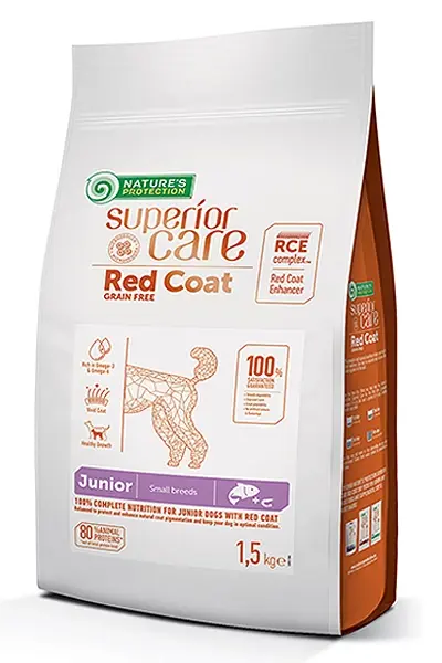 Nature's Protection Red Coat Grain Free Salmon Junior Small & Mini Breeds - храна за малки кучета от дребни породи с червена козина със сьомга
