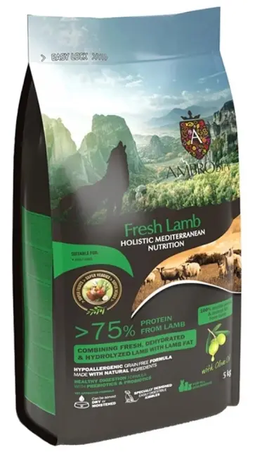 Ambrosia Mediterranean Grain Free Dog Adult Fresh Lamb - храна за кучета от всички породи над 12 месечна възраст с прясно агнешко месо