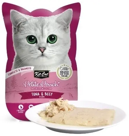 Kit Cat Petite Pouch - пауч за котки в зряла възраст с риба тон и телешко месо в желе