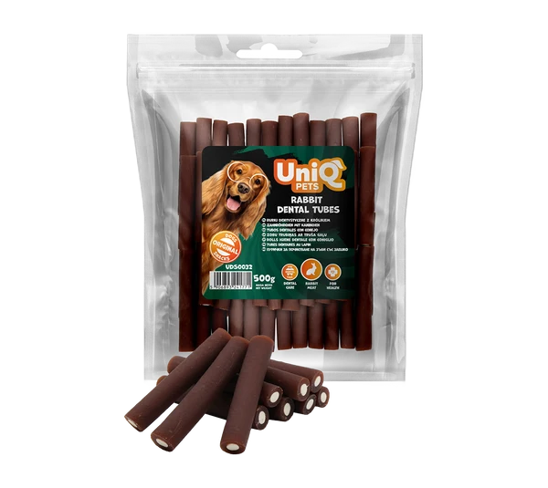 Uniq Pets Dog Dental Sticks Rabbit Sandwich Dental Tubes дентални пурички със заешко месо, 500 g