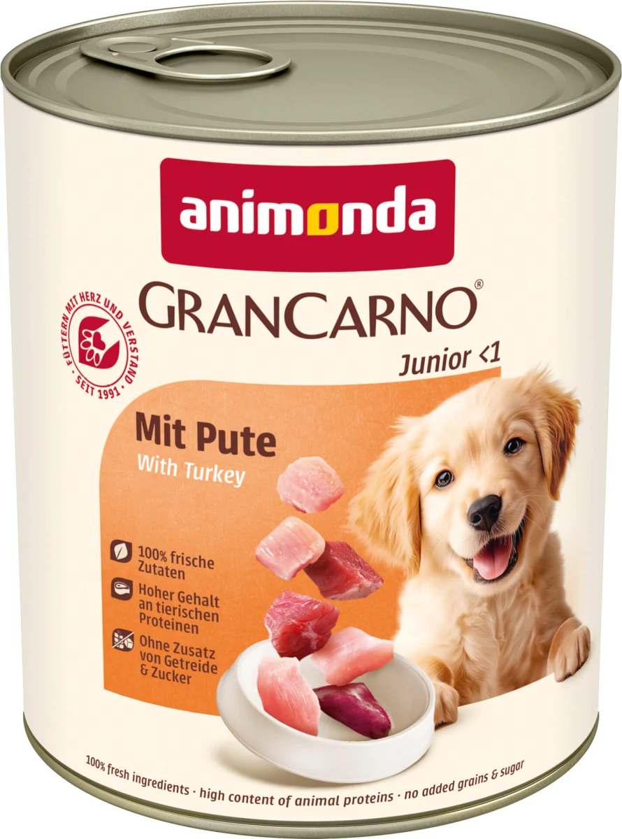 animonda GranCarno Junior - консервирана храна за кучета, с пуешко месо, 800 г