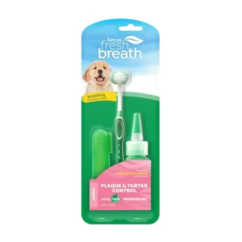 TropiClean Fresh Breath Plaque & Tartar Control Kit for Puppies дентален комплект за кученца с четка